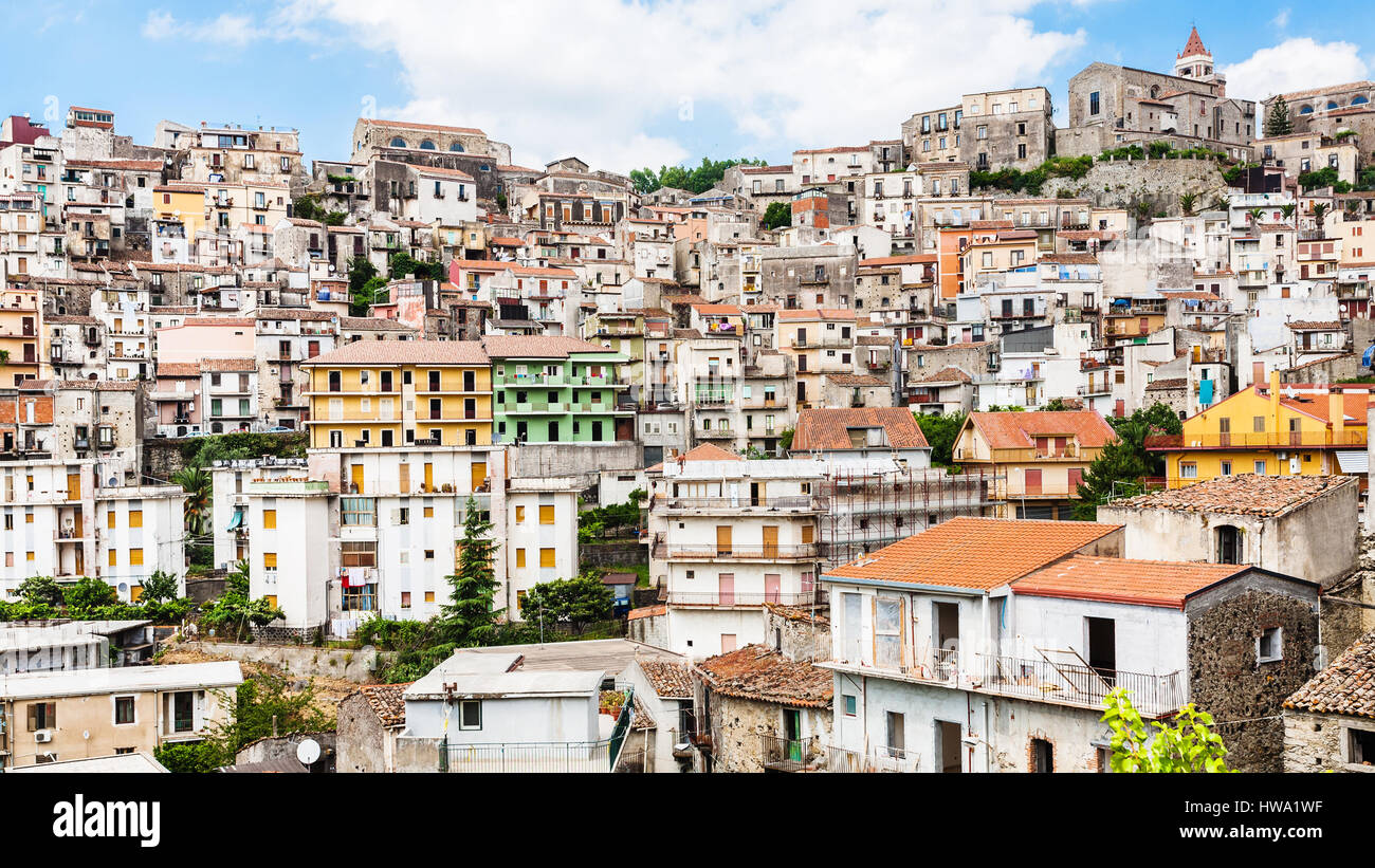 travel to Italy panorama of Castiglione di Sicilia town in mountain