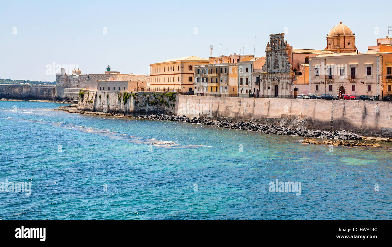 travel to Italy - embankment in Syracuse city in Sicily Stock Photo