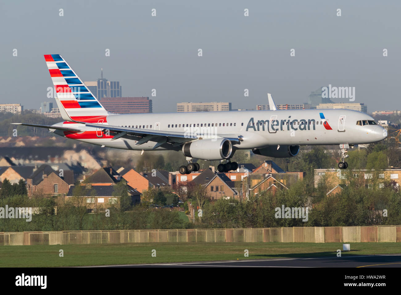 Korean Air Airbus A380 taking off at Los Angeles Airport. Stock Photo