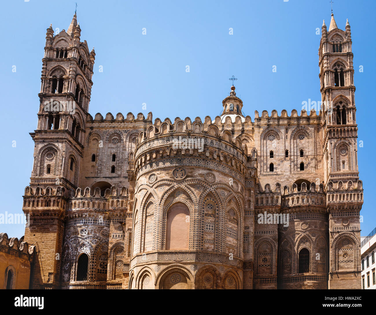 travel to Italy - back side of Palermo Cathedral in Sicily Stock Photo