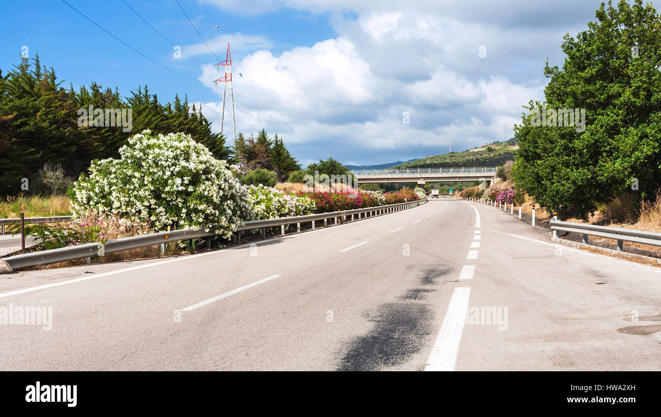travel to Italy - highway in Sicily in summer day Stock Photo