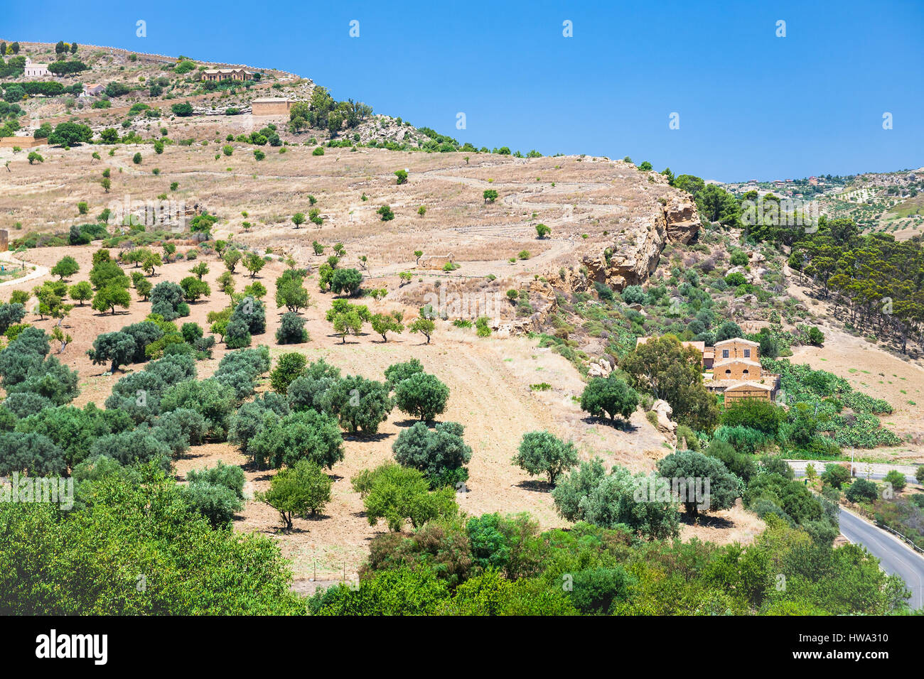 travel to Italy - rural landscape near Agrigento town in Sicily Stock Photo