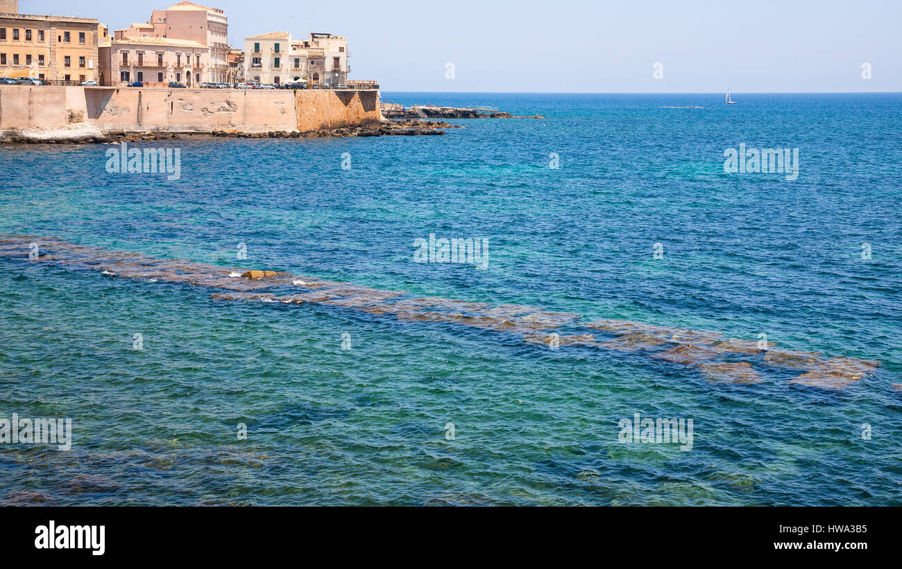 travel to Italy - waterfront in Syracuse city in summer day in Sicily Stock Photo