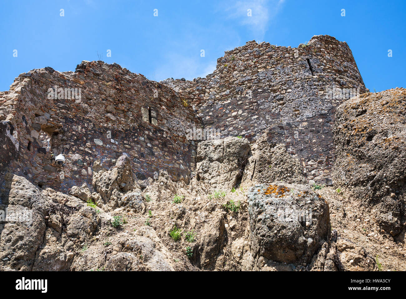 travel to Italy - ancient castle in Calatabiano town in Sicily Stock Photo