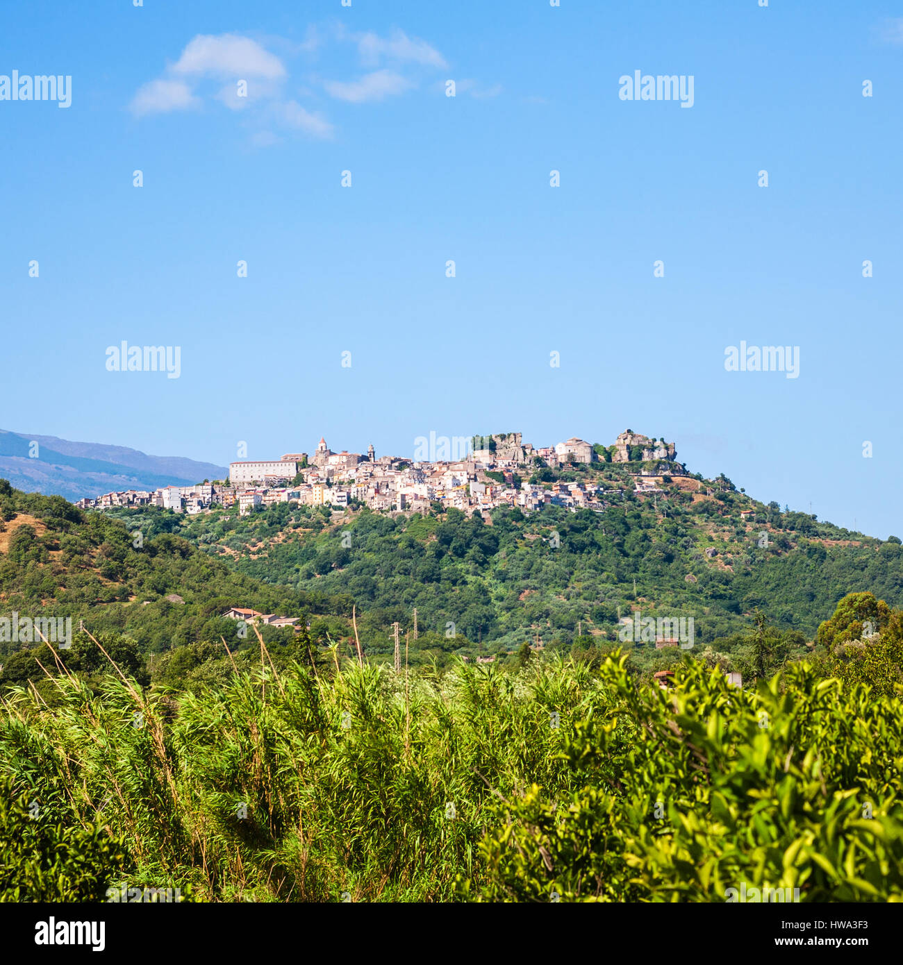 travel to Italy - Castiglione di Sicilia town on top of hill in Sicily Stock Photo