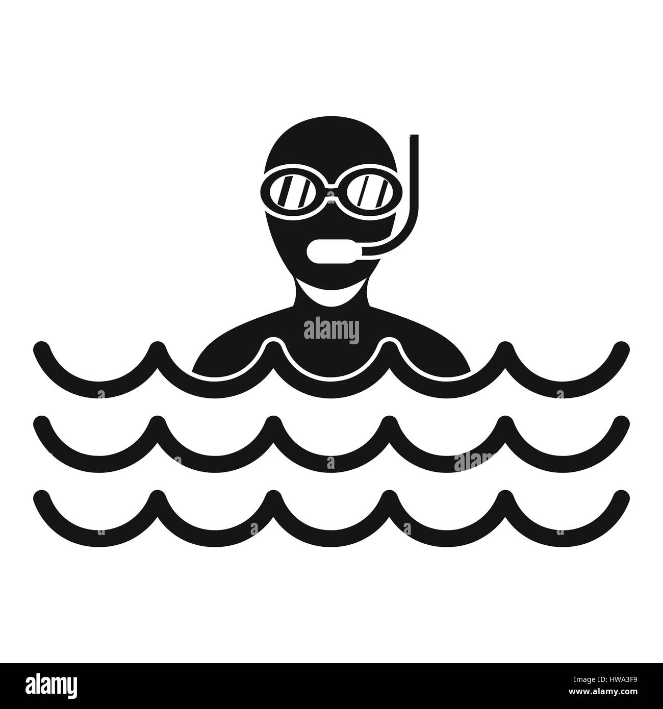 Man with scuba icon, simple style Stock Vector