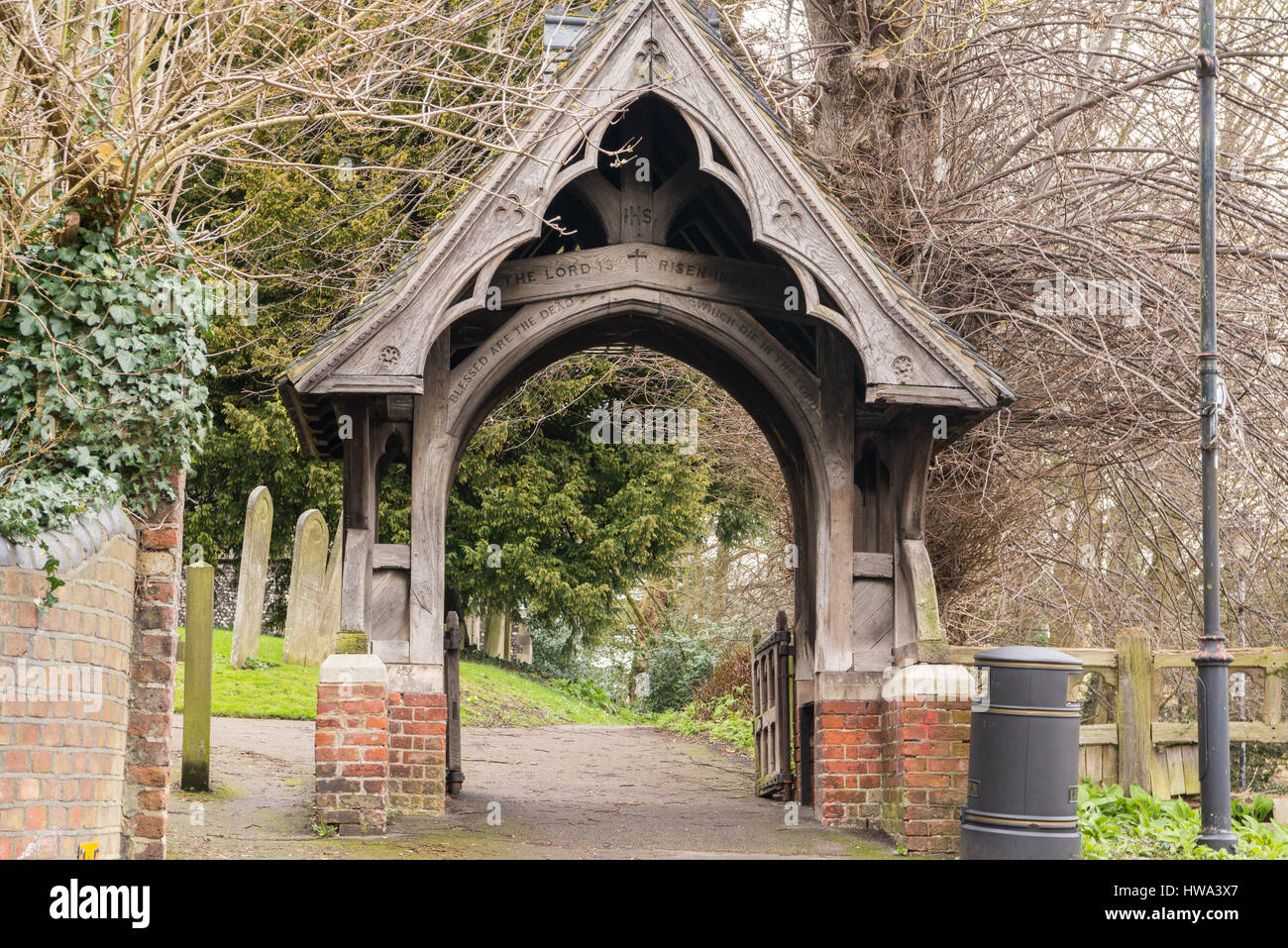 The lych gate at St. Mary's church, Harrow on the Hill, London, England