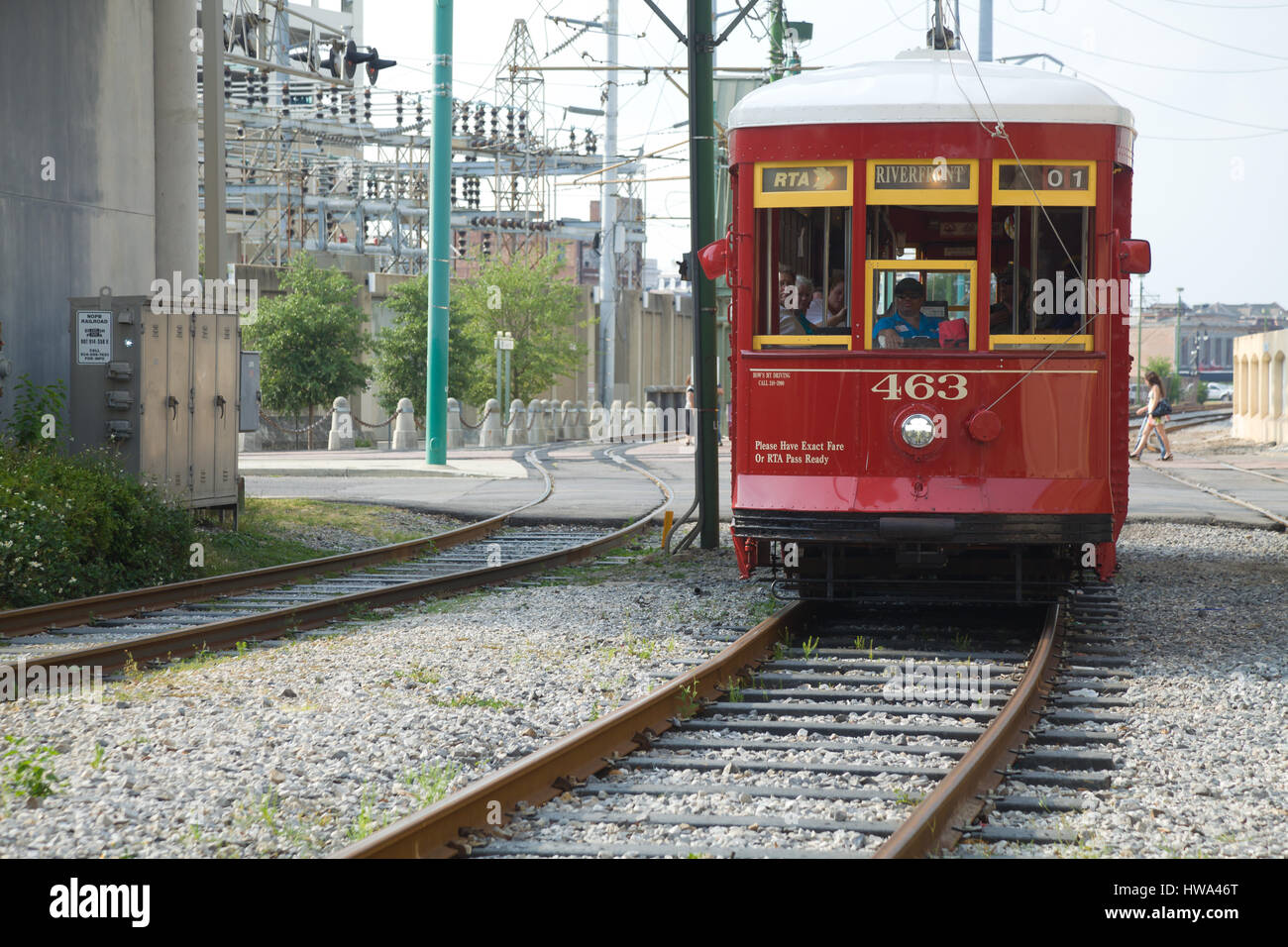 Trolley near the river in New Orleans Stock Photo Alamy