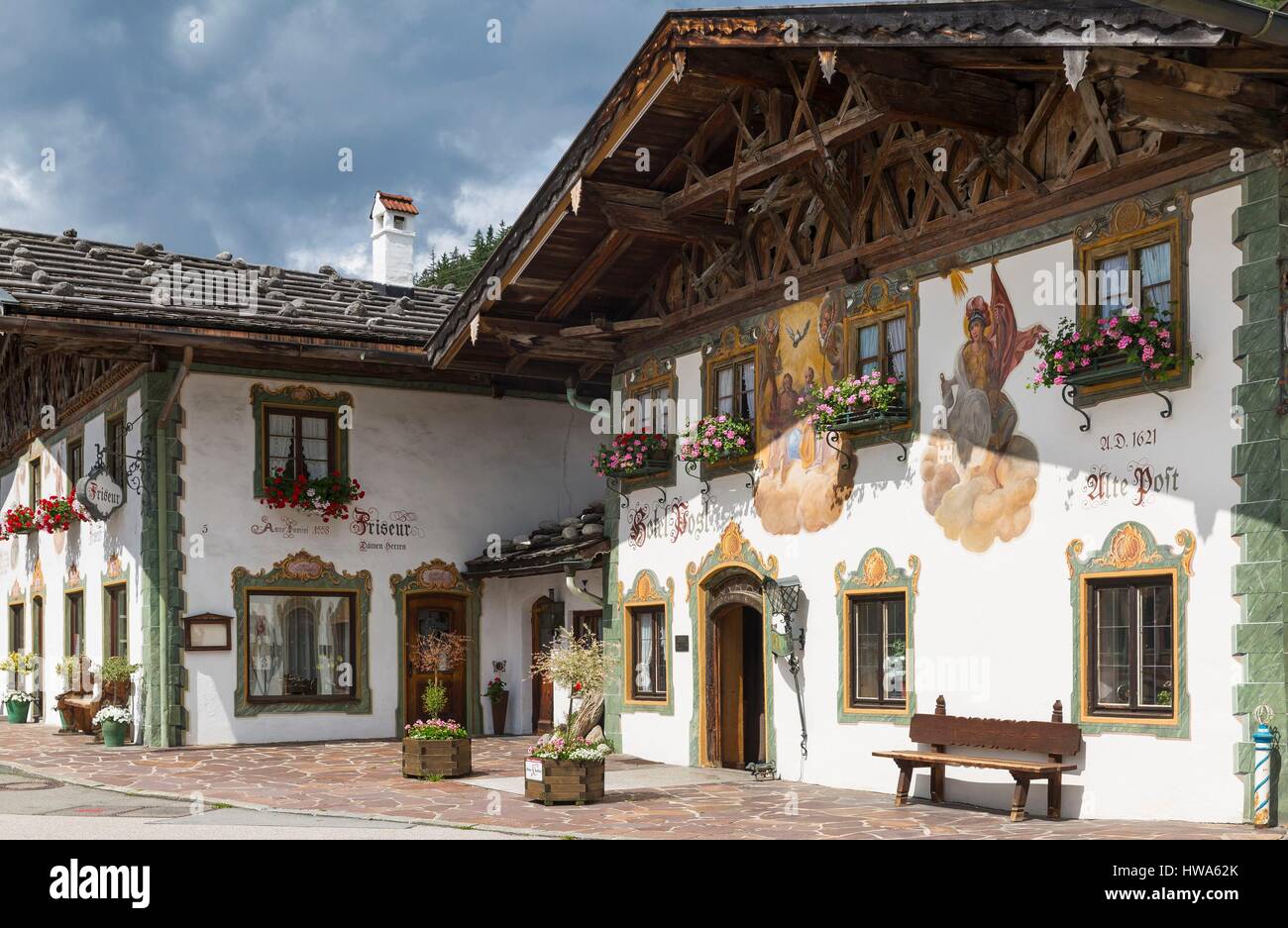 Germany, Bavaria, Wallgau, decorated houses Stock Photo Alamy