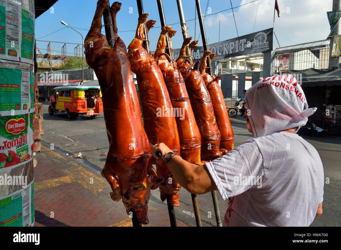 Philippines, Luzon island, Manila, La Loma district, spit-roasted suckling pig (lechon) Stock Photo