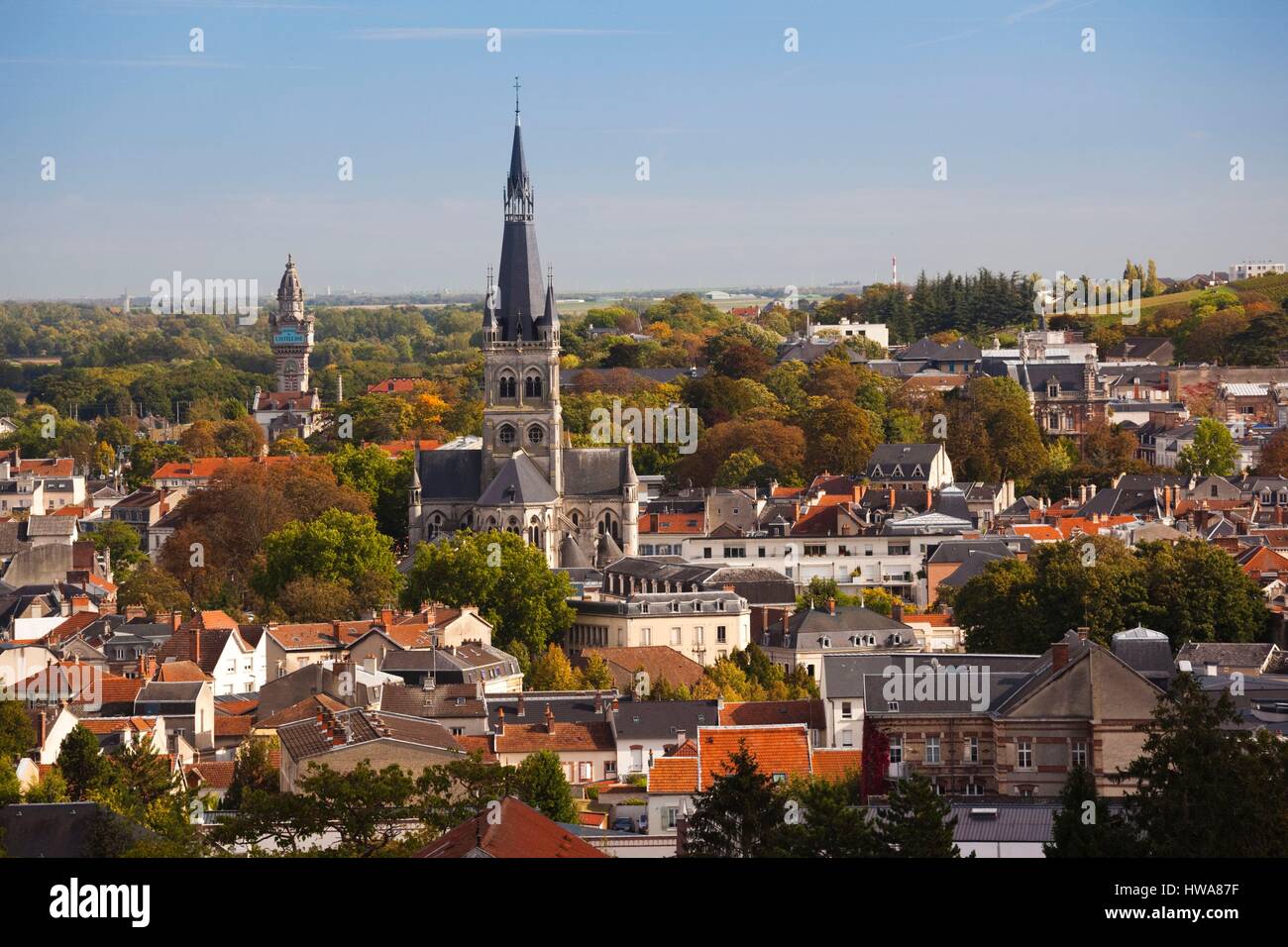 France, Marne, Epernay, town overview with Eglise Notre Dame church Stock Photo