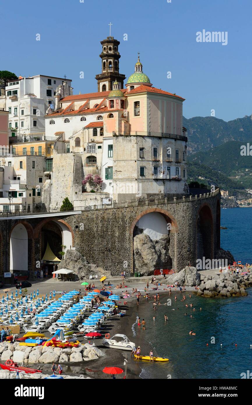 Italy, Campania region, Amalfi Coast listed as a UNESCO World Heritage Site, Atrani is the smallest city in the south of Italy, Santa Maria Maddalena Stock Photo