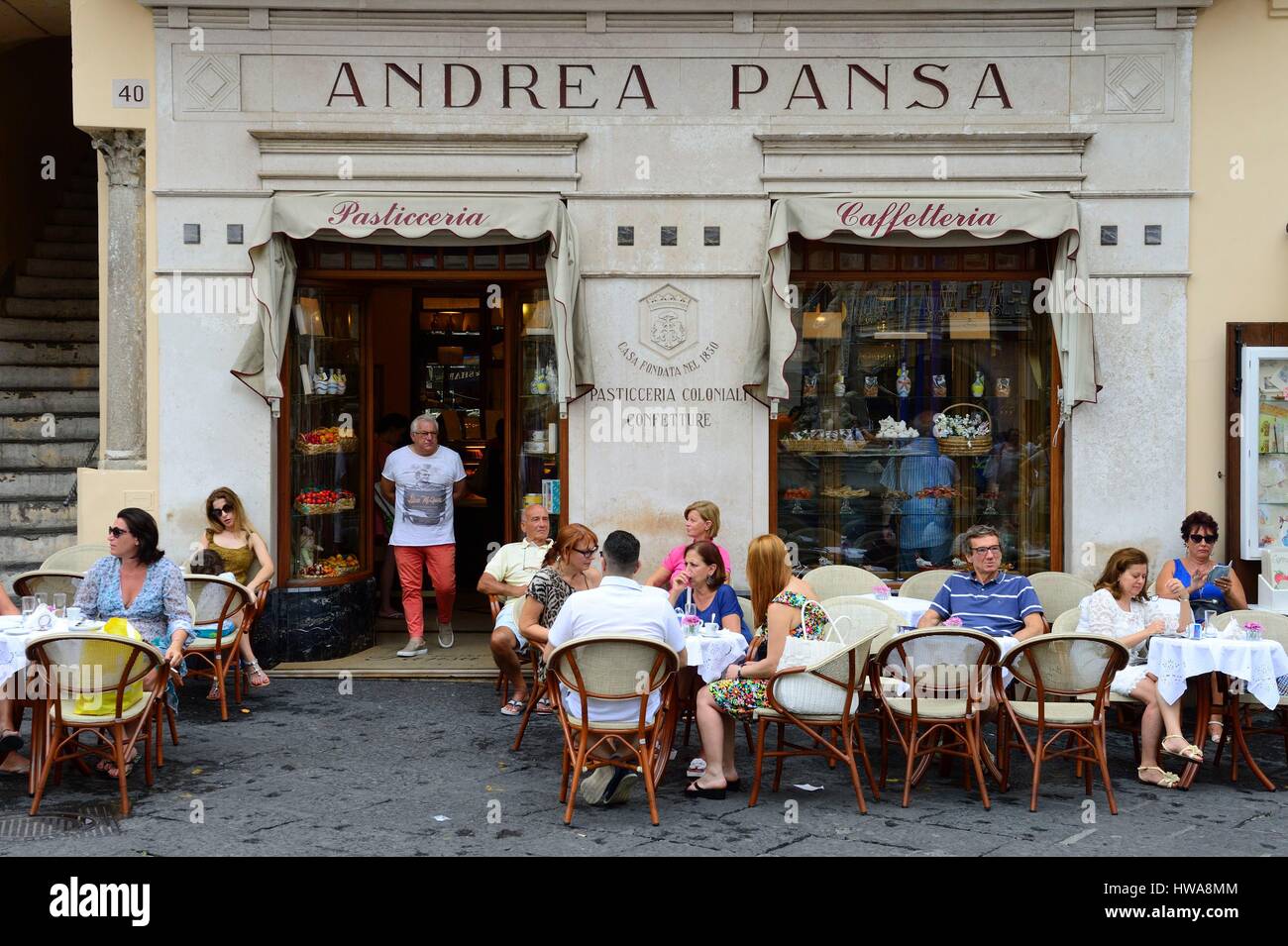 Italy, Campania region, Amalfi Coast listed as a UNESCO World Heritage Site, Amalfi, Andrea Pansa pastry terrace Stock Photo