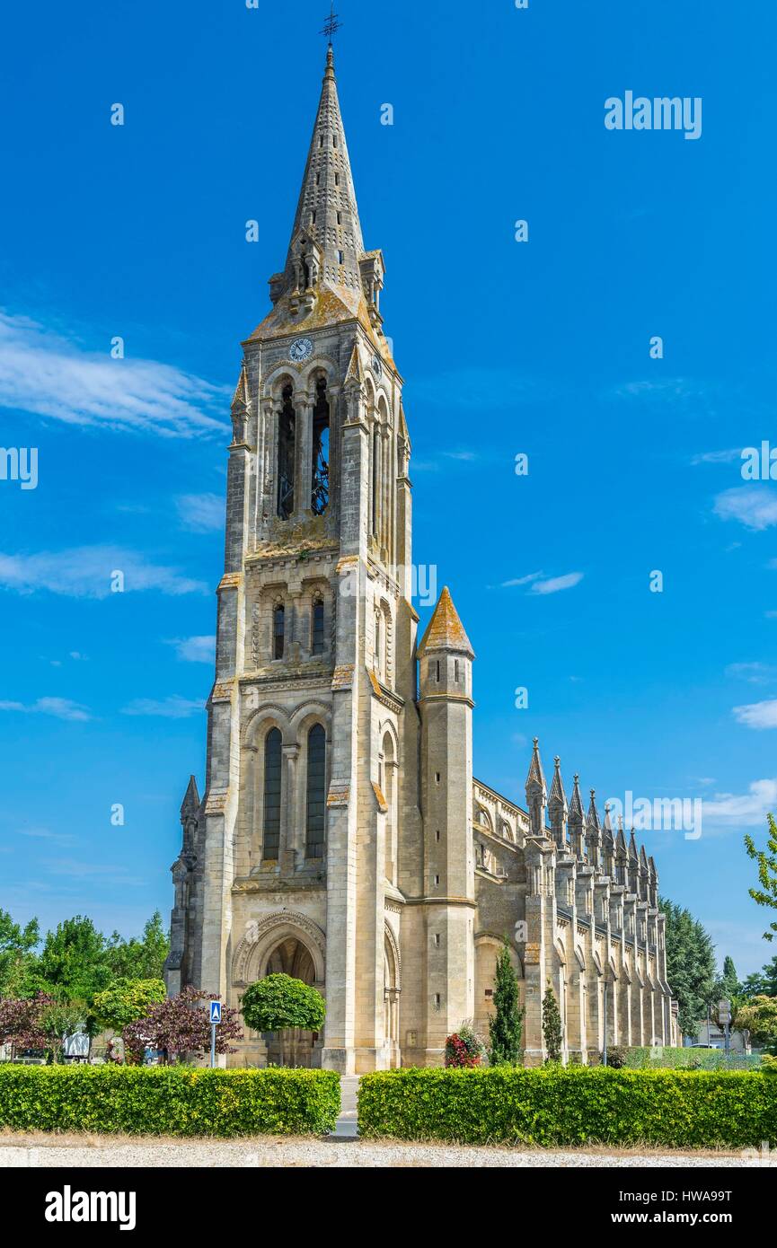 France, Gironde, Lesparre-Medoc, Saint-Trelody church built in 1854, Neo-gothic architecture Stock Photo