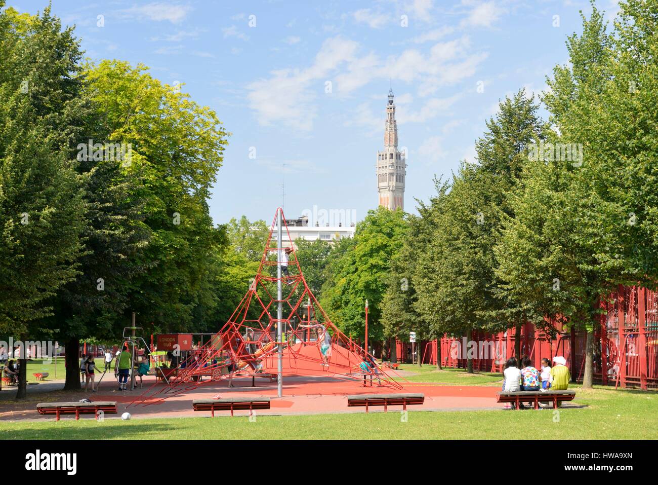 France, North, Lille, Jean Baptiste Lebas park dominated by the Belfry  Stock Photo - Alamy