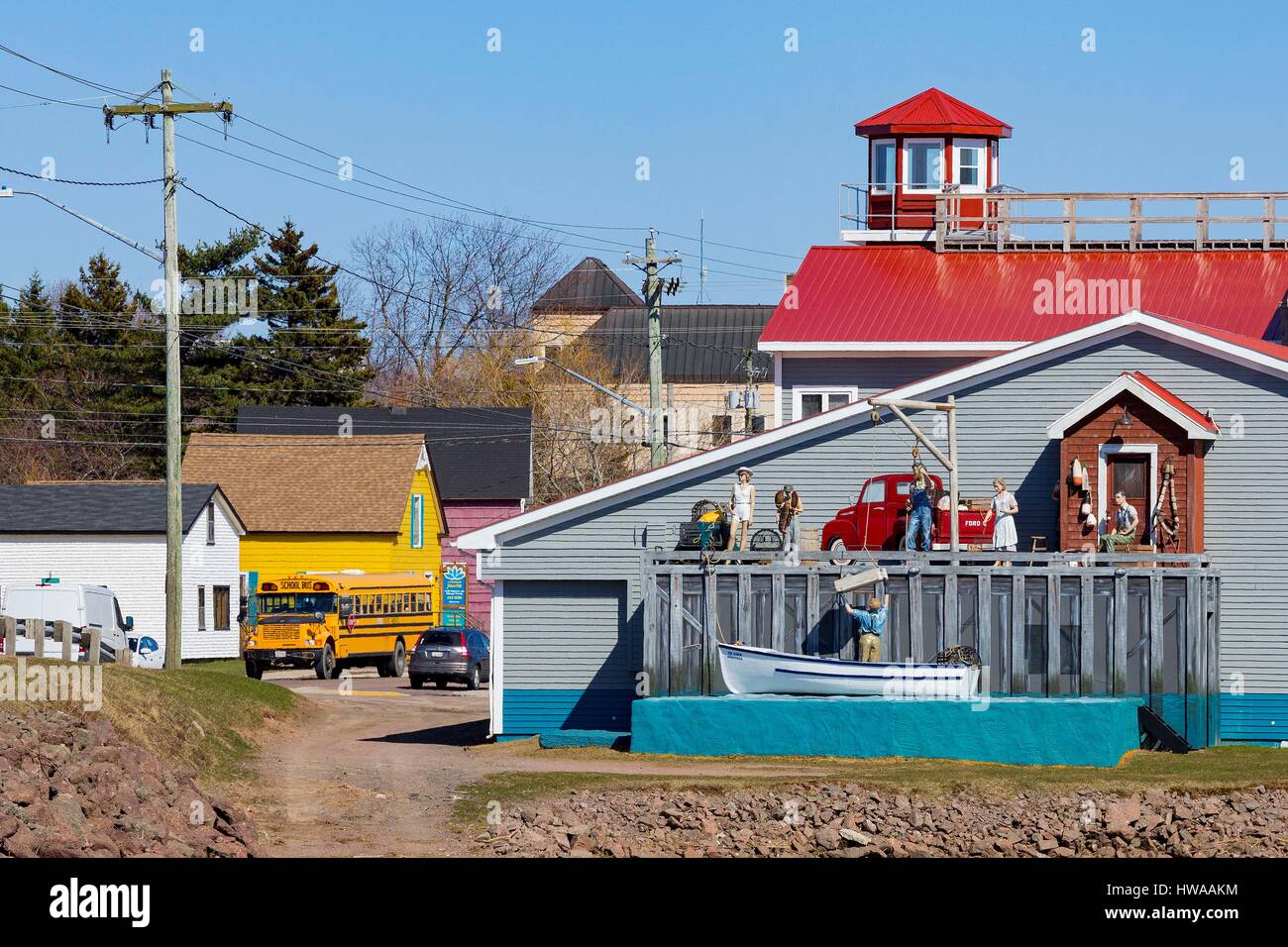 Canada, New Brunswick, Moncton, Shediac, Main Street, school bus, and