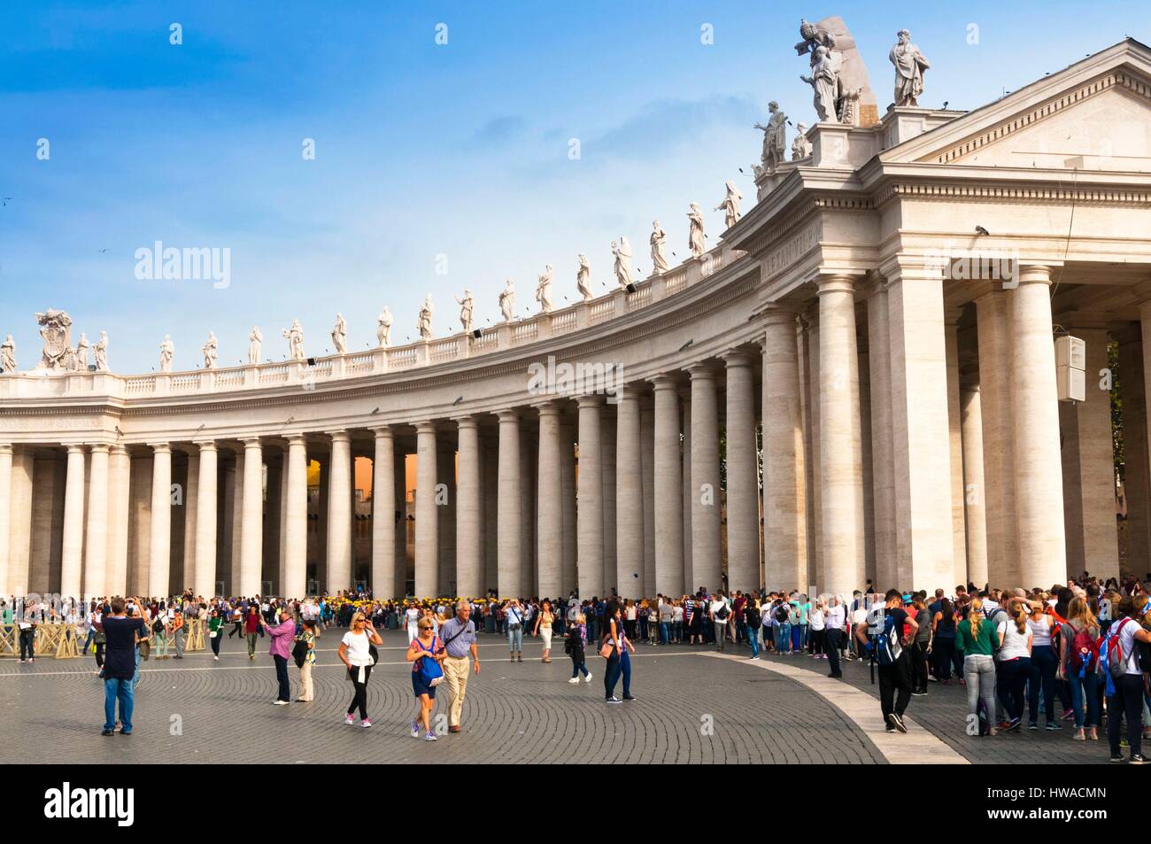 Italy, Latium, Rome, Vatican City, listed as World Heritage by UNESCO, Statues of saints, Bernini's colonnade, Piazza San Pietro, St. Peter's square, Stock Photo