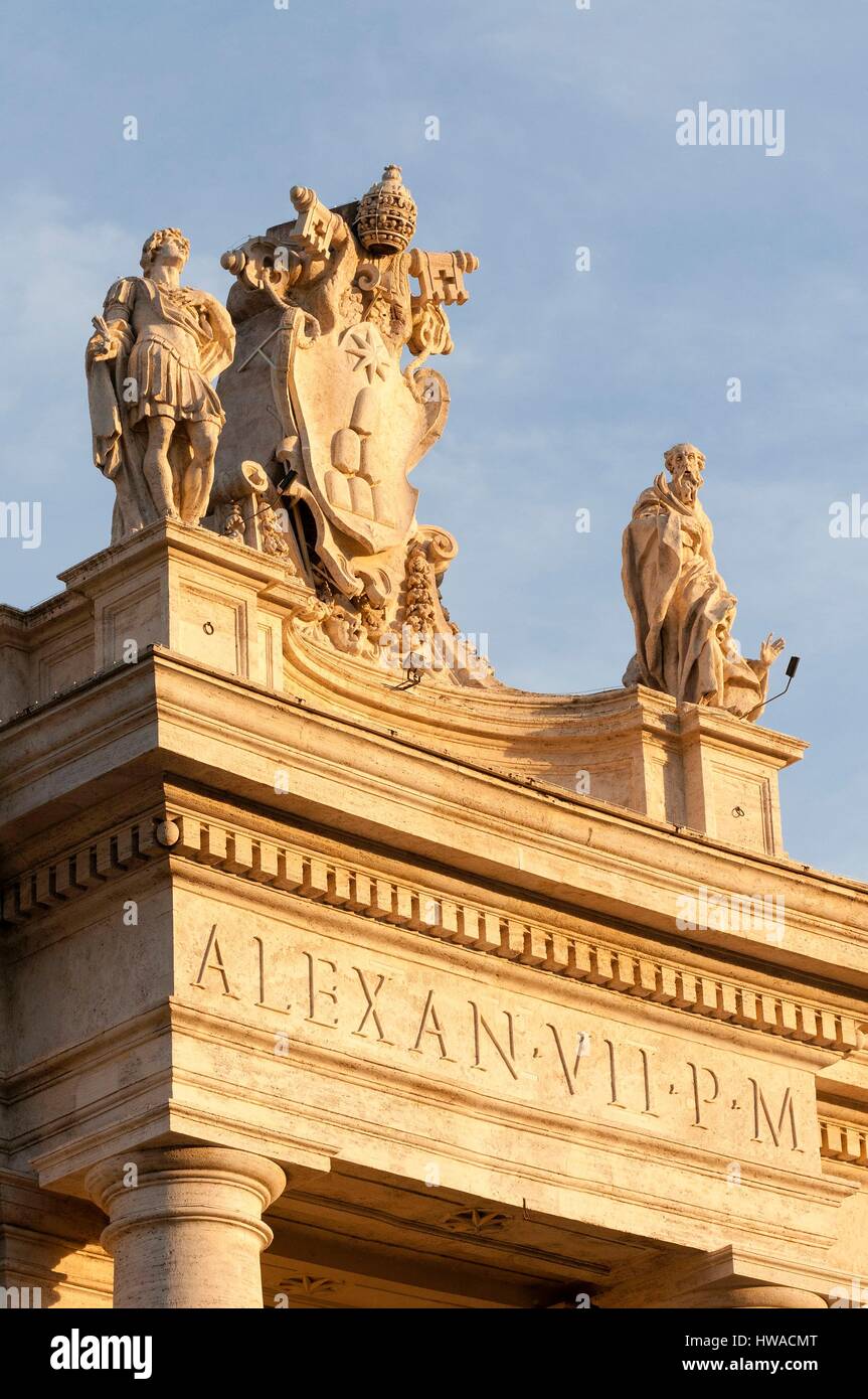 Italy, Latium, Rome, Vatican City, listed as World Heritage by UNESCO, Bernini's colonnade, Piazza San Pietro, St. Peter's square, Statues of saints Stock Photo