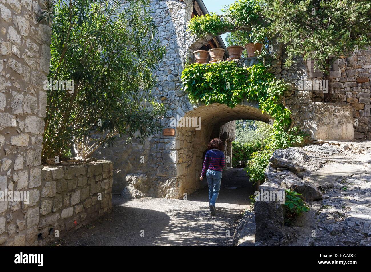 France, Ardeche, Balazuc, labelled Les Plus Beaux Villages de France (The Most Beautiful Villages of France), vaulted passage Stock Photo