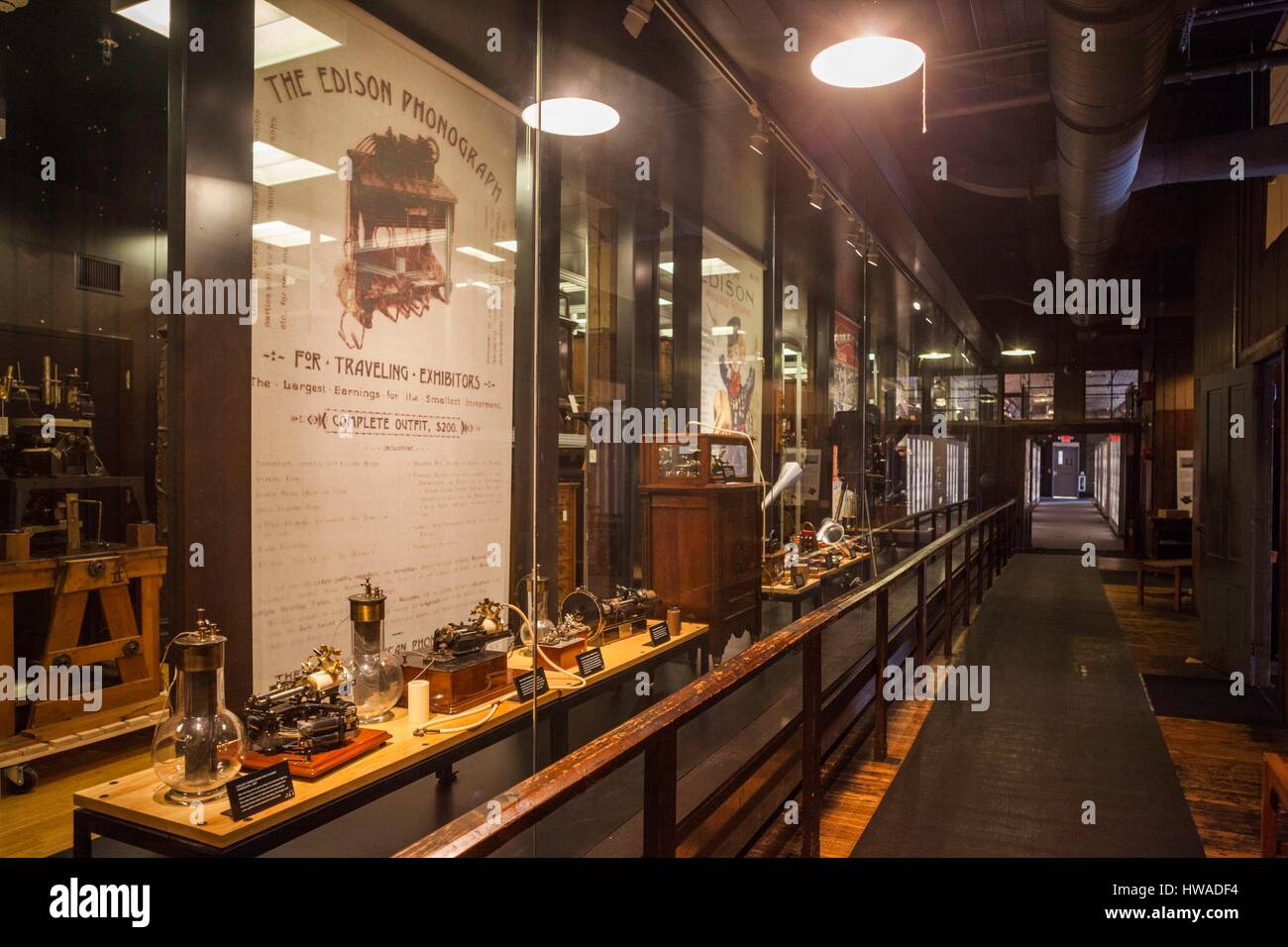 United States, New Jersey, West Orange, Thomas Edison National Historical Park, interior, display of Edison inventions Stock Photo