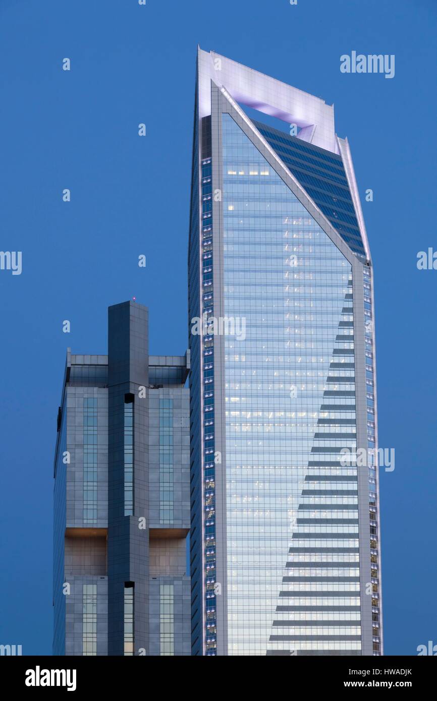 United States, North Carolina, Charlotte, Duke Energy Center building, dawn Stock Photo