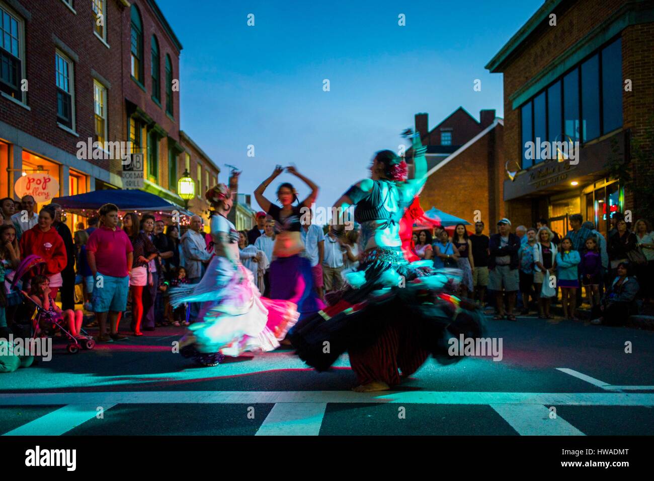 United States, Massachusetts, Gloucester, Gloucester Downtown Block Party, belly dancers Stock Photo