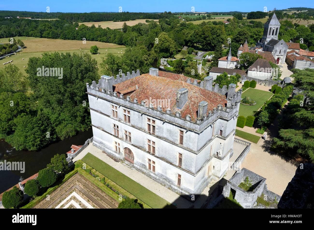 France, Dordogne, Perigord Vert, Bourdeilles, Bourdeilles Castle, the castle called Pavillon Renaissance from the fifteenth century Stock Photo