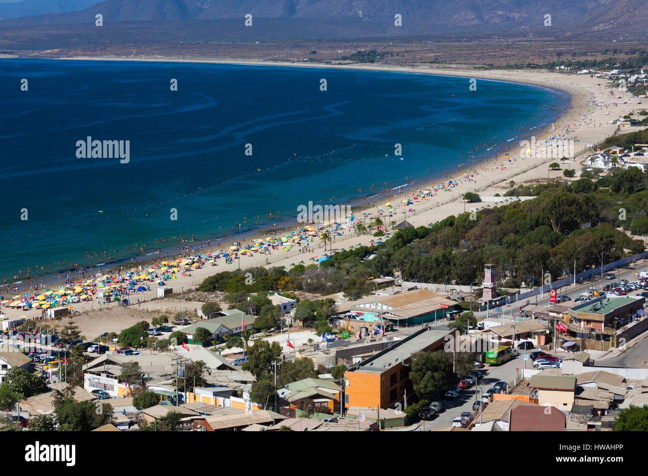 Chile, Guanaqueros, elevated beach view Stock Photo