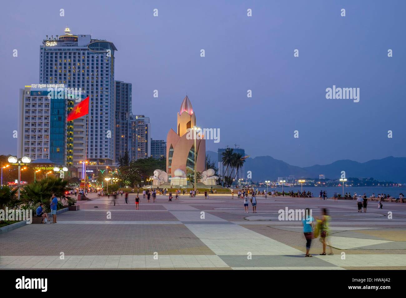 Vietnam, South Central Coast region, Khanh Hoa province, Nha Trang, seaside and Tram Huong Tower Stock Photo