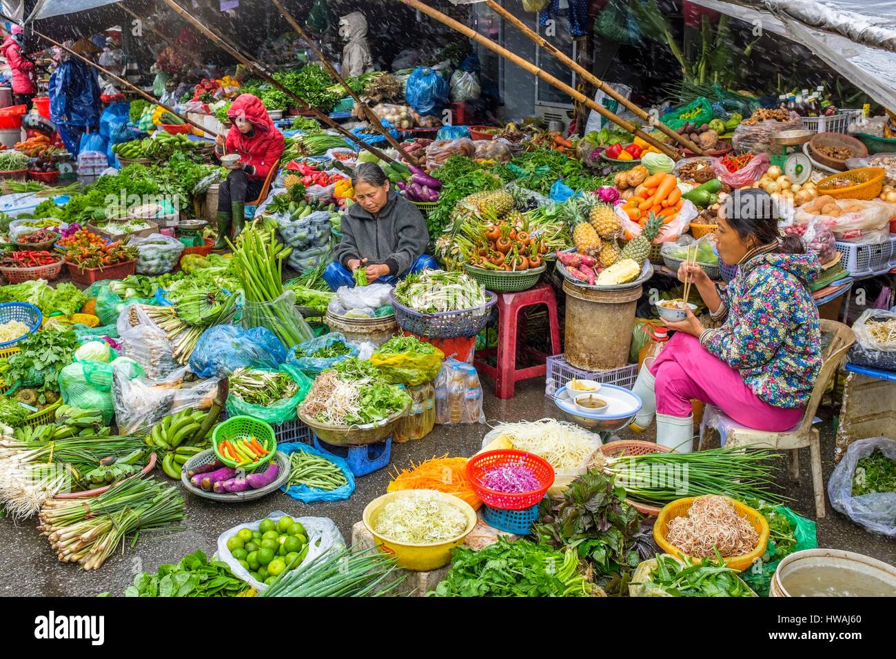 Vietnam, North Central Coast region, Thua Thien-Hue province, Hue, Dong Ba market on a rainy day Stock Photo