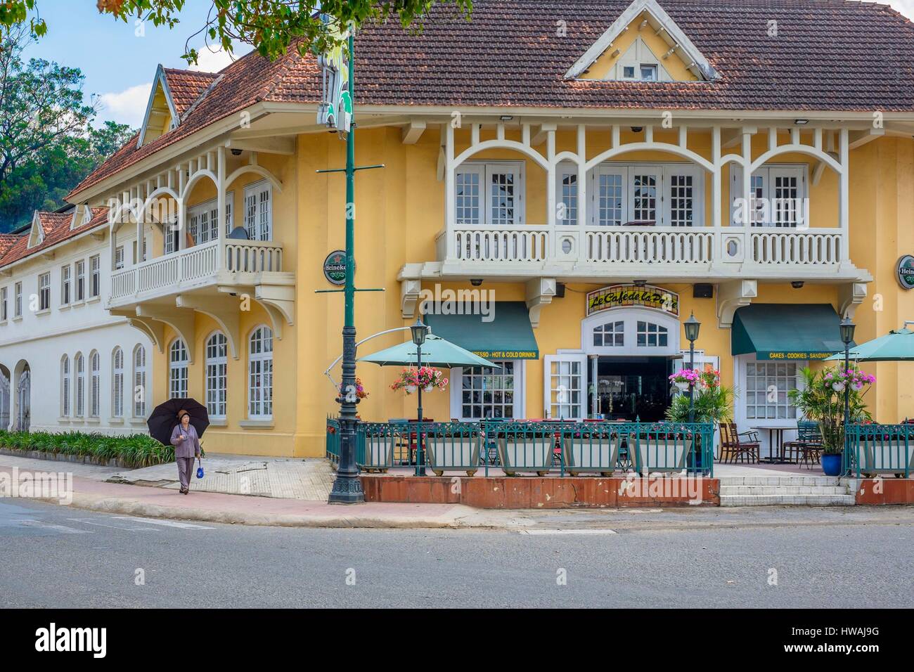 Vietnam, Central Highlands region, Dalat, Cafe de la Poste built in 1928, colonial architecture Stock Photo