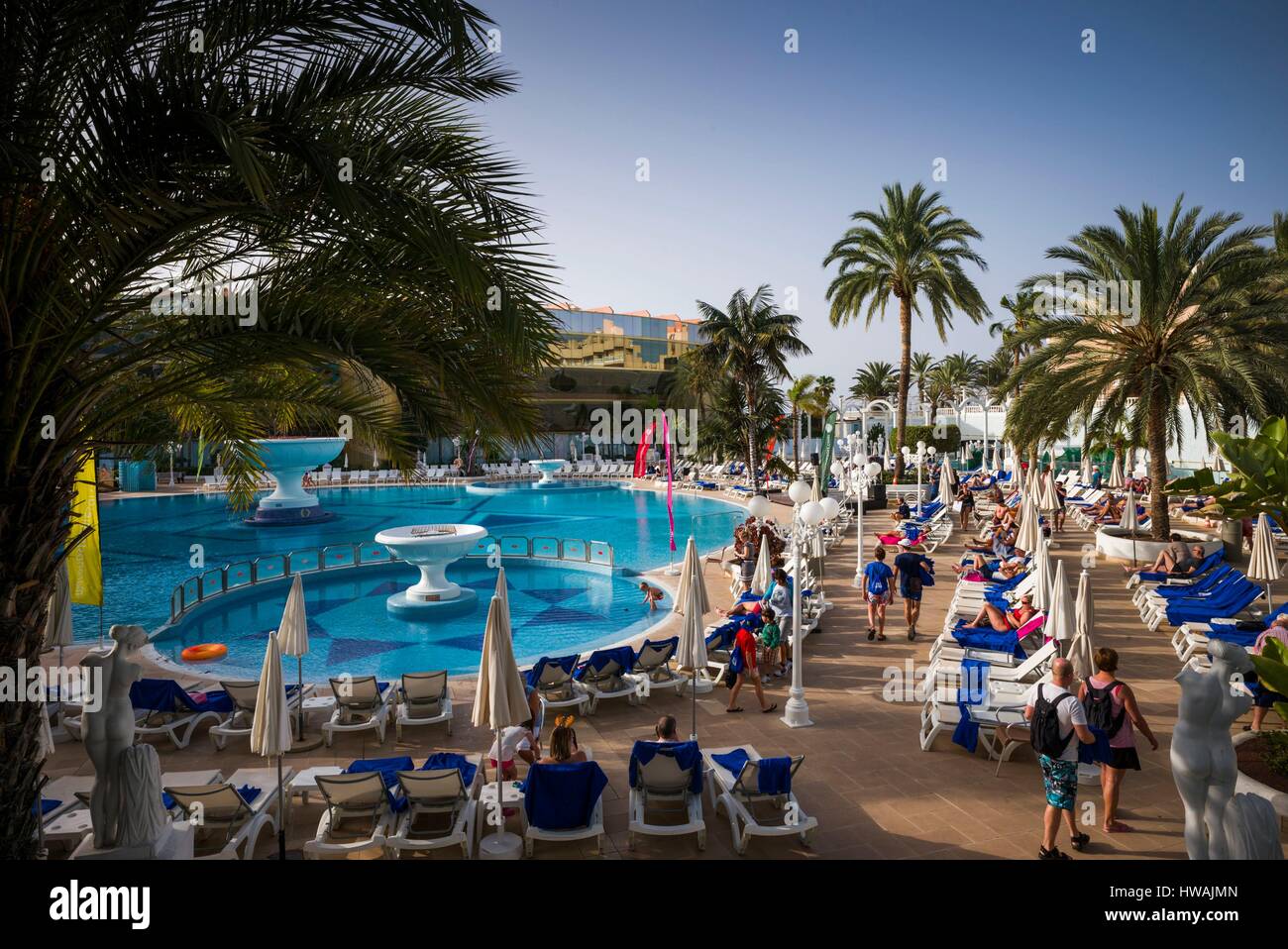 Spain, Canary Islands, Tenerife, Playa de Las Americas, Mediterranean Palace Hotel, poolside Stock Photo