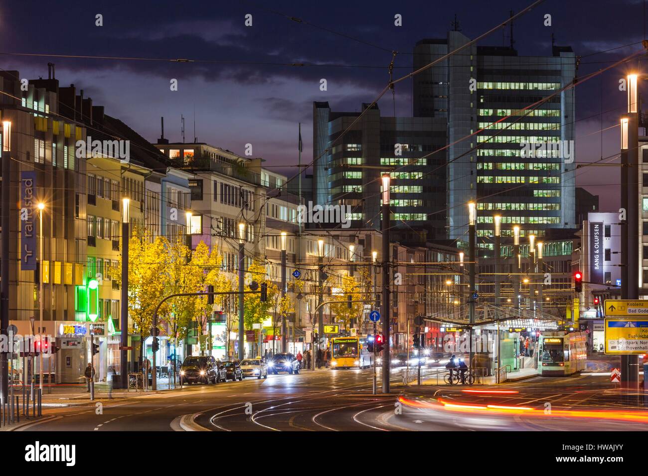 Germany, Nordrhein-Westfalen, Bonn, Bertha von Suttner Platz square, evening traffic Stock Photo