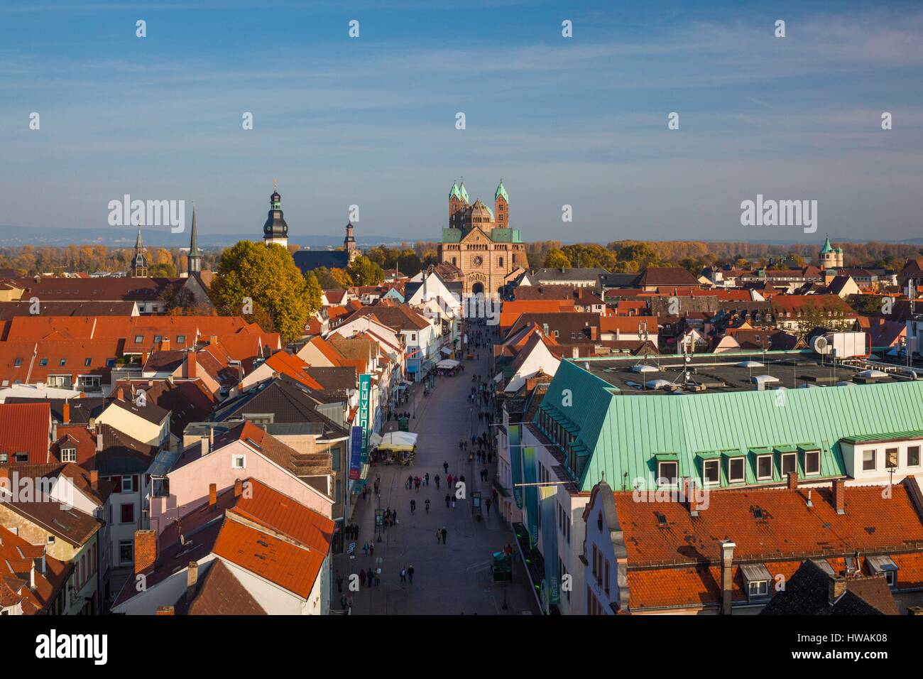 Germany, Rheinland-Pfalz, Speyer, elevated view of Maximilianstrasse from Altportel city gate Stock Photo