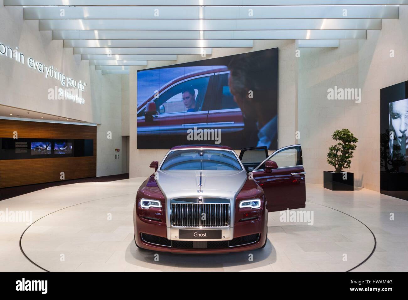 Germany, Bavaria, Munich, BMW Welt company showroom, 2015 Rolls Royce Silver Ghost Stock Photo
