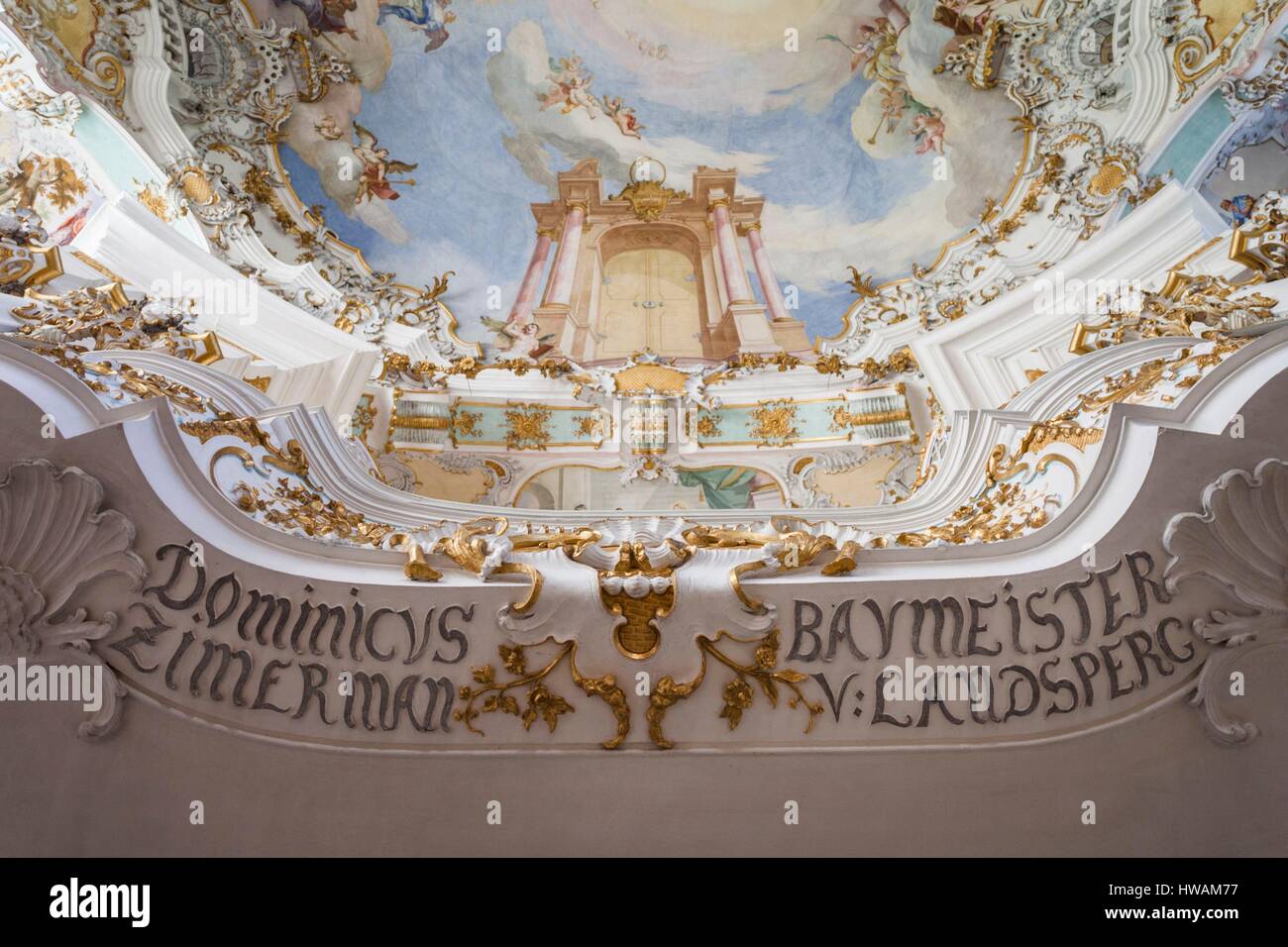 Germany, Bavaria, Wies, Wieskirche church, Bavarian rococo church by Dominikus Zimmerman, 1754, interior Stock Photo