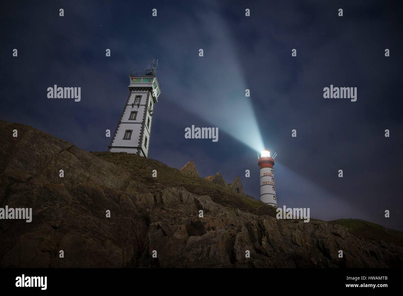 France, Finistere, Plougonvelin, Pointe Saint Mathieu lighthouse and ...