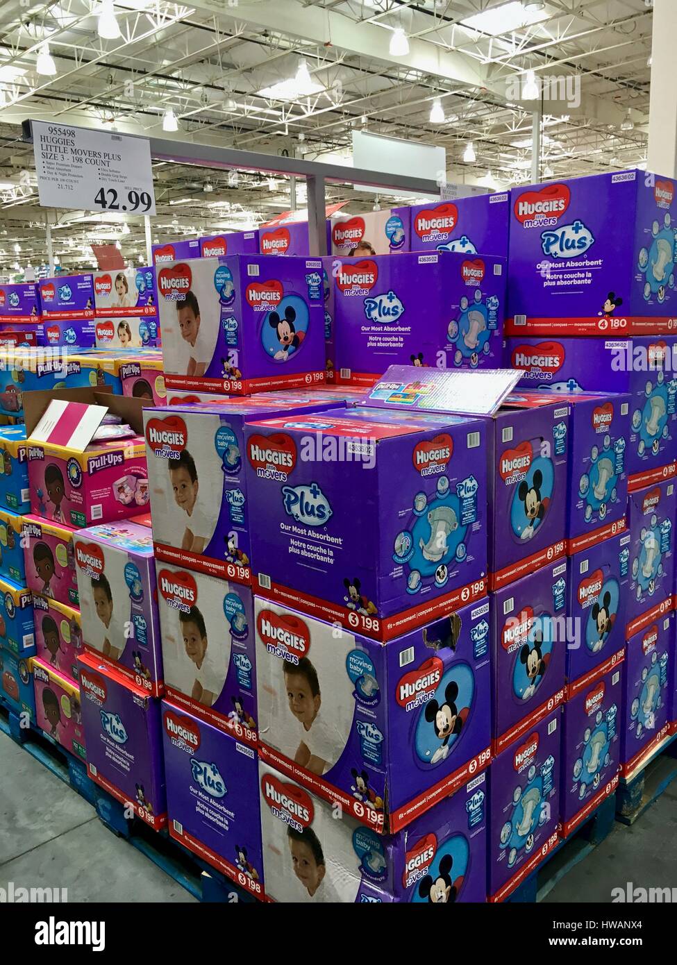 Diapers for sale displayed in the Costco warehouse Stock Photo Alamy