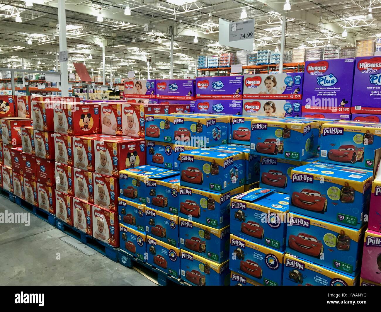 Diapers for sale displayed in the Costco warehouse Stock Photo Alamy