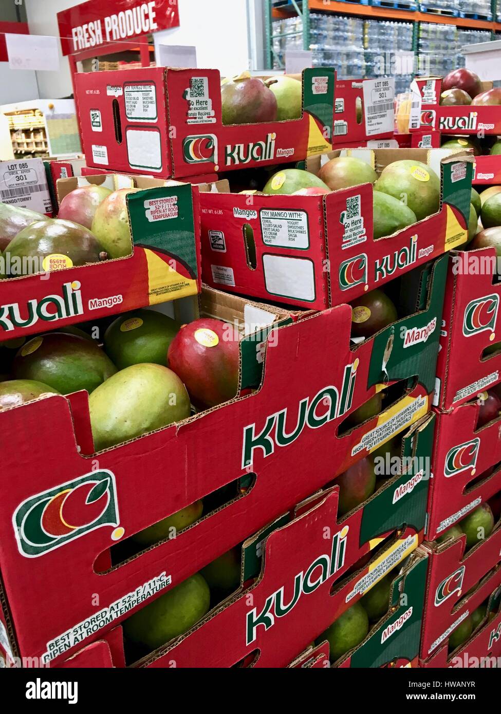 Fresh mangos in grocery store Stock Photo