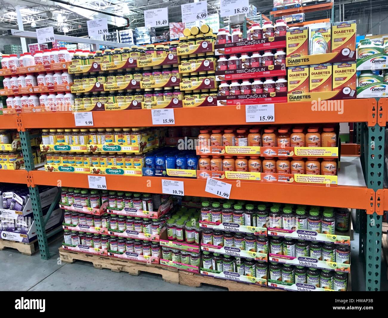 Vitamins and supplements isle at Costco Stock Photo