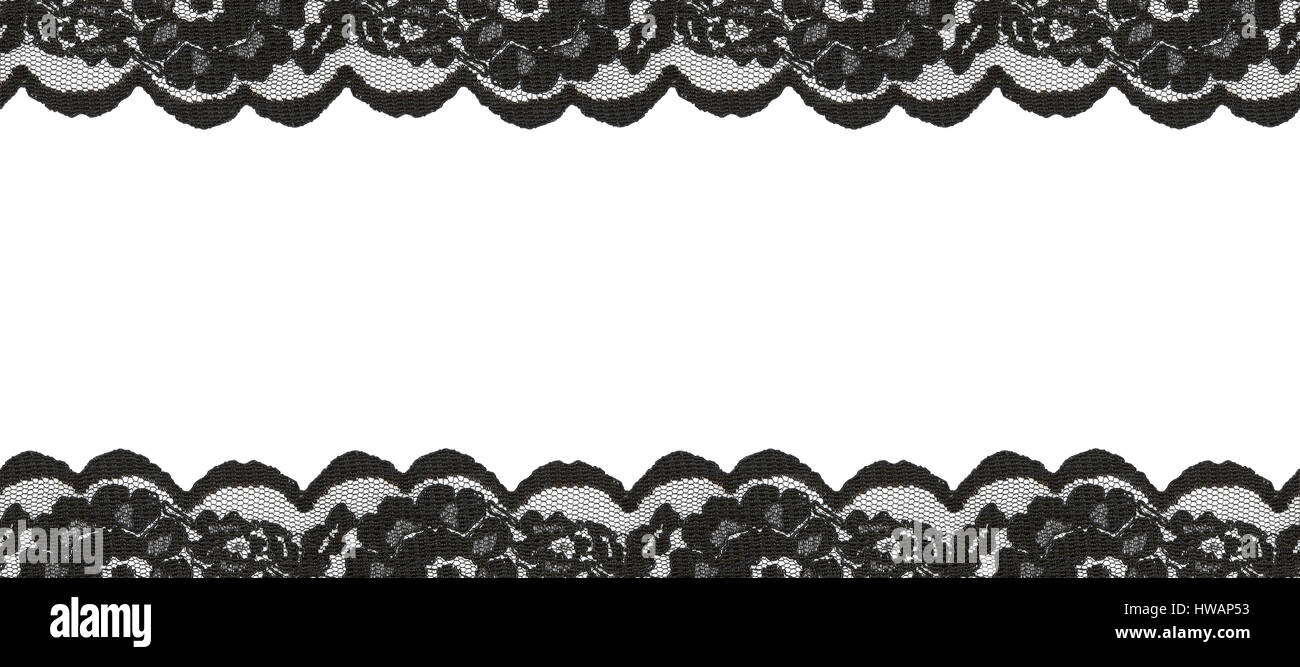 Black lace borders on white background. Seamless pattern Stock Photo