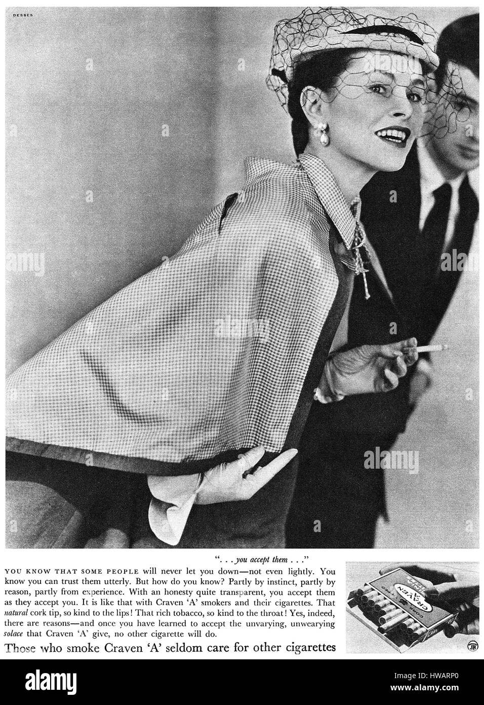 1951 British advertisement for Craven 'A' cigarettes. Stock Photo