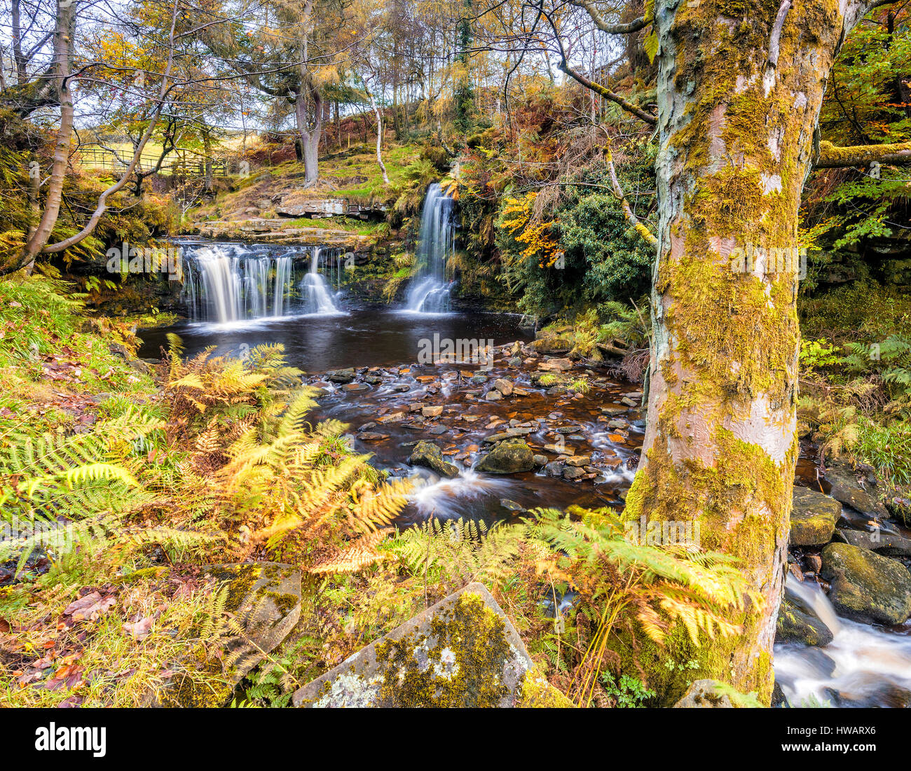 the beautiful waterfall of lumb falls close to the northern tourist town of hebden bridge Stock Photo