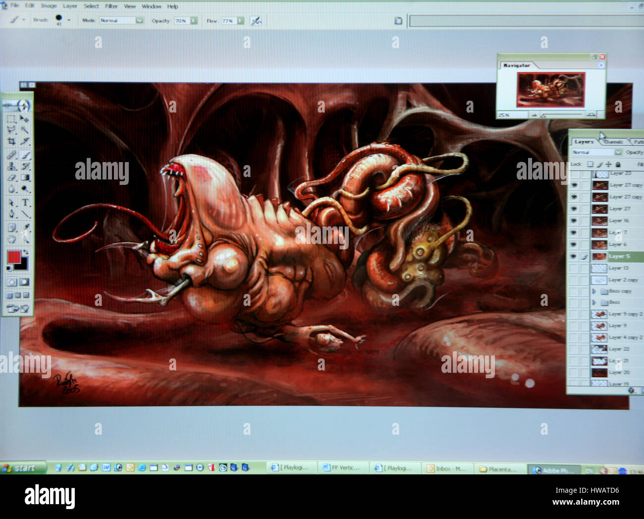 computer game designer at work Stock Photo