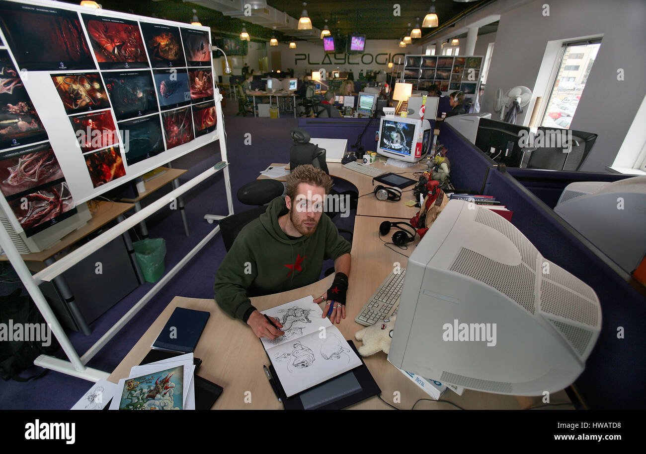 computer game designer at work Stock Photo