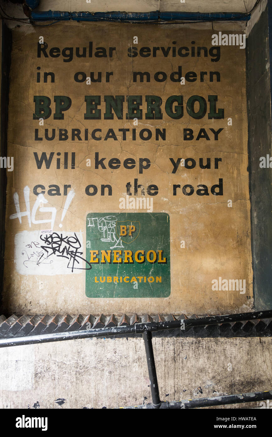 An advert for BP Energol, on Poland Street, Soho, UK Stock Photo