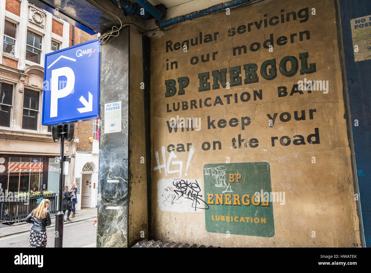 An advert for BP Energol, on Poland Street, Soho, UK Stock Photo