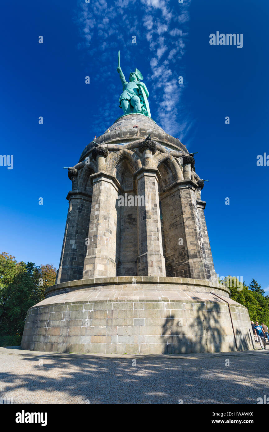 DETMOLD - OCTOBER 03: Front view of the famous Hermannsdenkmal  in the Teutoburger Wald near Detmold, Germany on October 3, 2015 Stock Photo