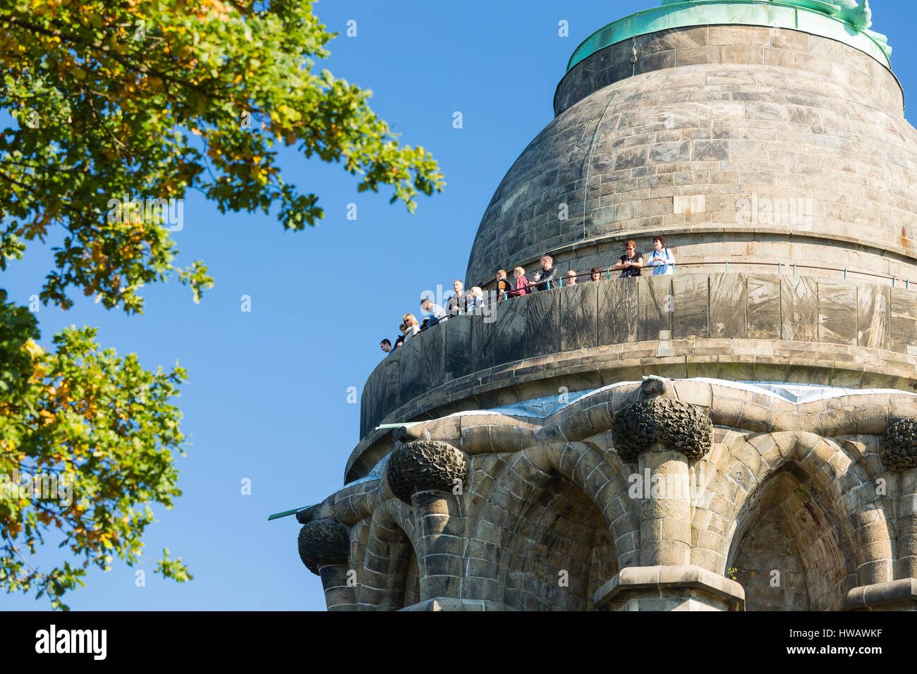 DETMOLD - OCTOBER 03: Tourists on top of the famous Hermannsdenkmal  in the Teutoburger Wald near Detmold, Germany on October 3, 2015 Stock Photo